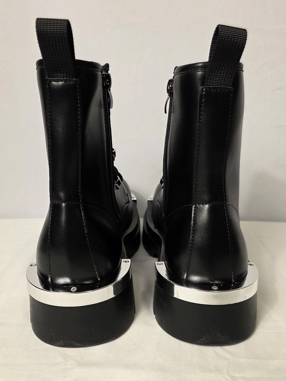 Men's Black Combat Biker Boot With Chrome Accent Size 11 Unbranded - Picture 5 of 16